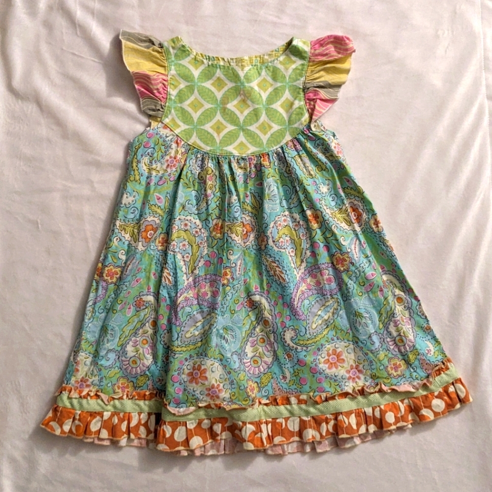 Laura Kae Designs Mixed Print Ruffle Cap Sleeve Dress *see measurements